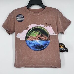 NWT Jurassic World Rebirth T-Shirt Boys 3T Brown Mineral Wash Dinosaur T-Rex
